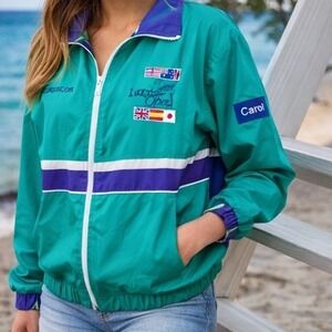 Vintage Starbus Doral Ryder Open Golf Windbreaker Teal Purple Mens Medium 1994